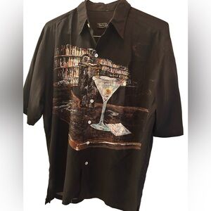 Vintage Tori Richard “Tori’s Lounge” Martini Bar viscose camp shirt in black